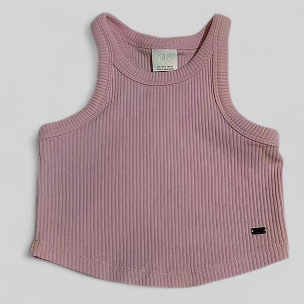 Zara Pink Ribbed Cropped Tank Top